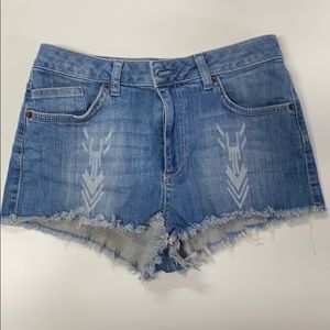 Topshop Moto Denim Shorts Tribal Pattern